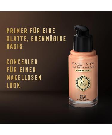 Max Factor Face-Finity All Day Flawless 3-In-1 SPF 20 Foundation Makeup in Soft Honey - 30ml (1 Ounce) - Buy Online on GoSupps.com
