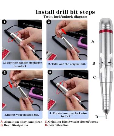 Atopskins Electric Nail Drill Kit 6 in 1 with Double Sided Nail File Emery Board 45000RPM Cordless Manicure Set for Acrylic Gel 2000mAh Rechargeable Efile Nail Grinder Professional Nail Tool LCD White - Buy Online on GoSupps.com
