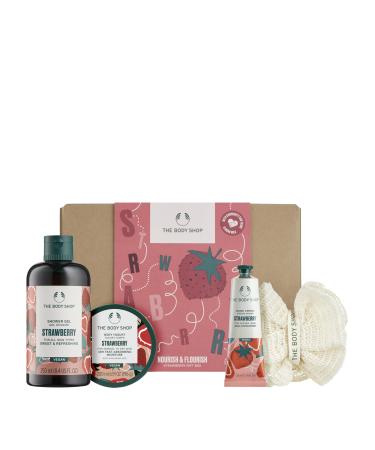 The Body Shop Nourish & Flourish Strawberry Body Care Gift Set Vegan 4-Piece Gift Set