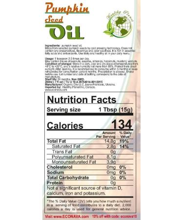 ECO NAVA | Pumpkin Seed Oil 200 ml / 6.8 fl oz | 100% Natural Extra Virgin Cold Pressed | Unrefined Raw No-GMO Vegan | Gluten-Free | Premium Food Grade | Great for Cooking & Skin Applications - Buy Online on GoSupps.com