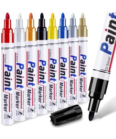 8 Colors Paint Pens Paint Markers - Permanent Oil Based Paint Markers for Metal Wood  Paint Pens for Fabric Paint Ceramic Plastic Canvas Rock Painting Glass Tire  Waterproof Craft Supplies for Adults