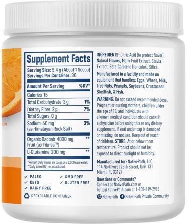 NativePath Organic Baobab Prebiotic Fiber Powder - Digestive Health Supplement - Natural Orange Flavor 30 Servings - Buy Online on GoSupps.com