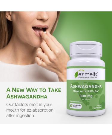 EZ Melts Dissolvable KSM-66 Ashwagandha 300 mg Sugar-Free Stress Sleep and Mood Support Supplement 30-Day Supply Peppermint Chill-Flavor - 1 Pack Peppermint 60 Count (Pack of 1) - Buy Online on GoSupps.com