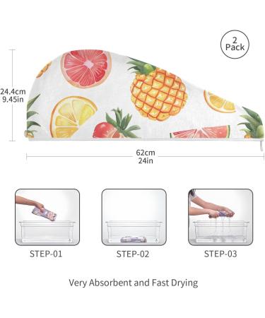 2 Pack Colorful Hair Towels - Super Absorbent Pineapple Grapefruit Strawberry Quick Dry Turbans for Women & Girls - Buy Online on GoSupps.com