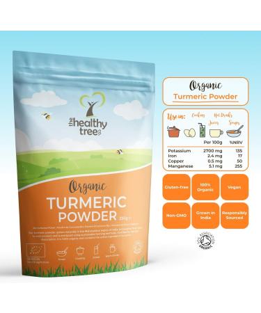 Organic Turmeric Powder 250g - Soil Association Certified Pure Curcumin Root Powder for Sauces, Soups, Curry, Meat, and Vegetables by TheHealthyTree Company - Buy Online on GoSupps.com