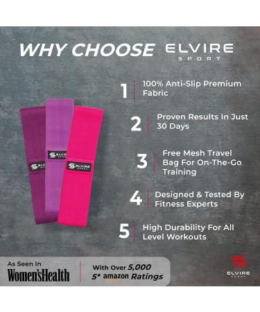 ELVIRE Fabric Resistance Bands Set of 3 - Booty Bands for Women | Exercise Bands for Working Out - Glute Bands Squat Bands | Resistance Loops for Legs - Short Coral & Purple - Buy Online on GoSupps.com