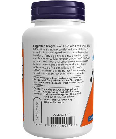 NOW L-Carnitine 500mg - Pure Amino Acid for Fitness Support - 180 Veg Capsules - Buy Online on GoSupps.com
