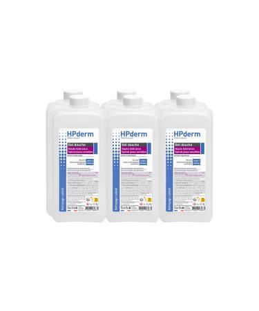 SORIFA Set of 6 - HPderm HIGH TOLERANCE shower gel - 2 in 1 body and hair - Special for sensitive skin tattooed skin weakened hair - Frequent use - pH neutral soap-free - 1L bottle