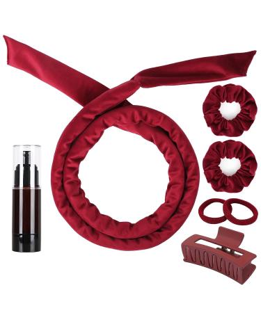 Heatless Curlers Headband Velour Heatless Curls Soft and Comfortable Heatless Hair Curlers Hair Curlers No Heat for Short & Long Hair (Wine 7Pcs)