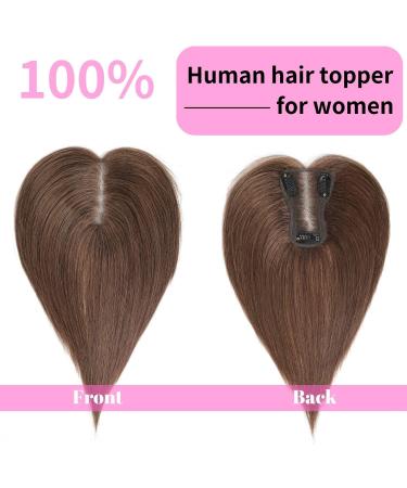 Medium Auburn Brown Human Hair Crown Topper - Swiss Base Hair Extension for Thinning Hair, Gray Coverage - 10inch 6 - Buy Online on GoSupps.com