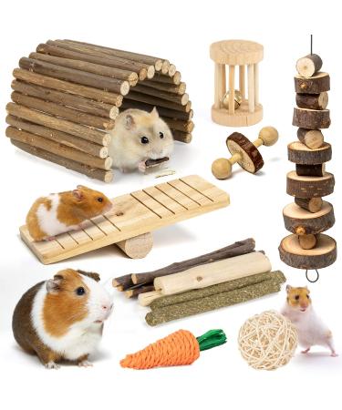 Sofier Hamster Toys Guinea Pig Toys Hamster Accessories Natural Chews for Teeth Rabbit Bunny Rat Chinchilla Wood Hamster Hideout Ball Apple Wood Timothy Hay Sticks