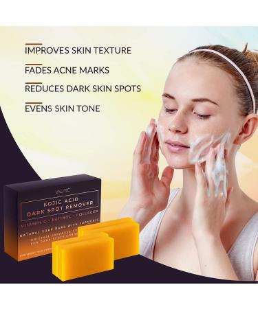 VALITIC 4 Pack Kojic Acid Dark Spot Remover Soap Bars with Vitamin C, Retinol, Collagen, Turmeric - Japanese Complex with Hyaluronic Acid + Exfoliating Gloves - Buy Online on GoSupps.com