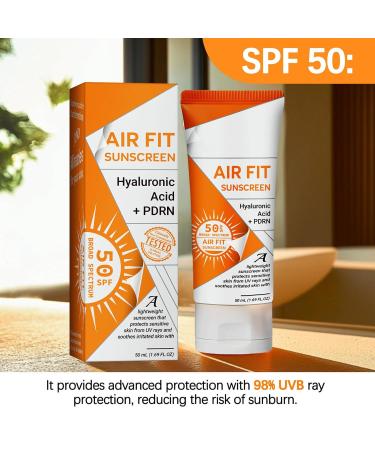Air Fit Sunscreen Korean SPF 50 - Face & Body Sunscreen with Hyaluronic Acid, Lightweight, Non-Greasy, Moisturizing Sun Cream, Broad Spectrum UVA/UVB Protection (2) - Buy Online on GoSupps.com