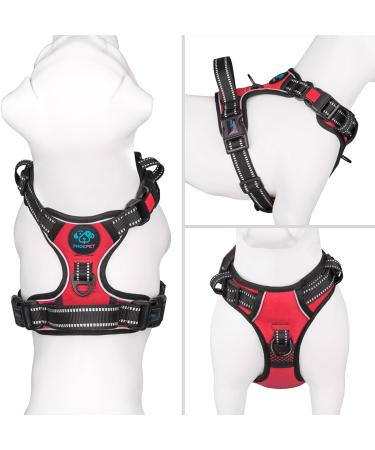 PHOEPET Reflective Large Breed Dog Harness with Handle | No Pull Vest for Easy On/Off | 2 Metal Rings, 3 Buckles | Medium Red - Buy Online on GoSupps.com