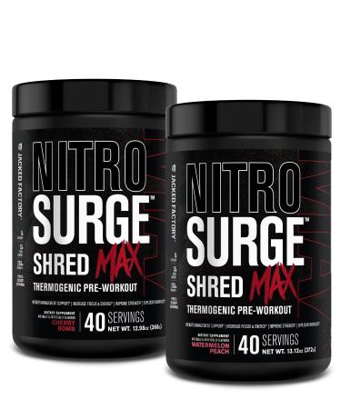 Jacked Factory Nitrosurge Shred Max Preworkout - High-Performance Thermogenic Pre Workout Powder with L Citrulline Acetyl L Carnitine Organic Caffeine - 80 Servings Cherry Bomb & Watermelon Peach