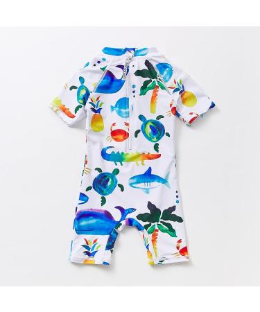 BONVERANO Baby Boys Swimsuit UPF 50+ Sun Protection, White Fish Print 9-12 Months - Buy Online on GoSupps.com