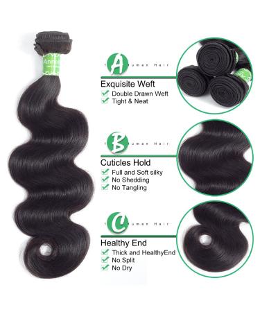 ANNELBEL Brazilian Body Wave Hair Extensions 8A Virgin Unprocessed Remy Human Hair Bundles - Natural Black (10 inches, 50g) - Buy Online on GoSupps.com