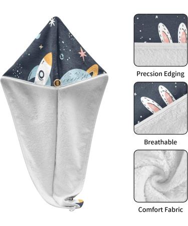 Space Rabbit Astronauts Hair Towel 2 Pack | Super Absorbent Quick Dry Hair Turbans for Women & Girls - Buy Online on GoSupps.com