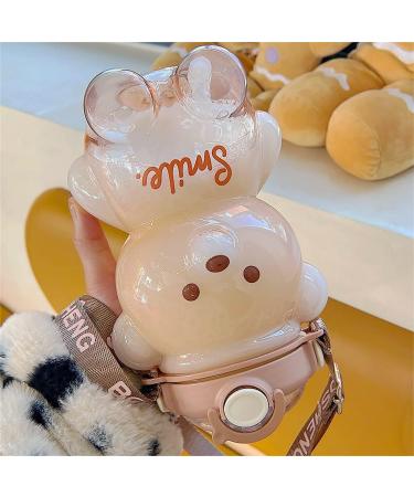 Kawaii Bear Straw Bottle - Cartoon Kids Water Bottle 34oz A- Coffee | BPA Free, Leak-Proof, Adjustable Strap - Buy Online on GoSupps.com