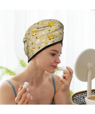Hair Towel Wrap with Button Quick Drying Towel Turban & Cute Bee Gnomes Design for Effortless Hair Care - Buy Online on GoSupps.com