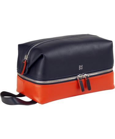Shop DUDU Handmade Leather Beauty Case for Travel | Stylish Toiletry Bag for Men & Women | 2 Compartments Navy - Buy Online on GoSupps.com