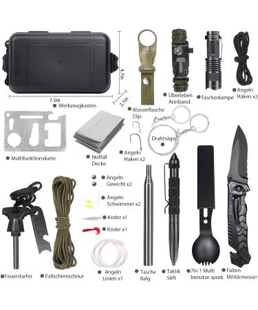 18-in-1 Survival Kit | Ultimate Outdoor & Military Emergency Gear | Perfect Gifts for Men | Camping Bushcraft & Hiking Equipment - Buy Online on GoSupps.com