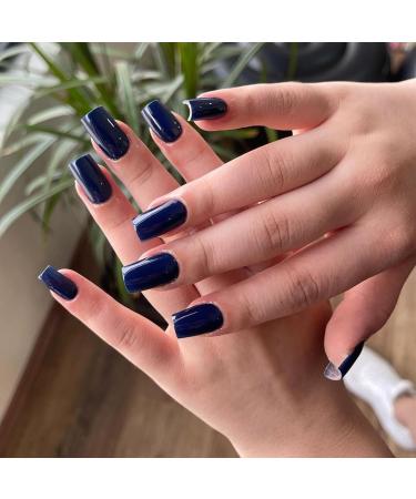 IMSOHOT Royal Blue Press on Nails - Dark Blue Short Square Acrylic Fake Nails Kits for Women - 24 Pcs Glue-On False Nails - Buy Online on GoSupps.com