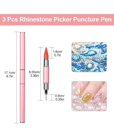 Omsscun 3 Pcs Rhinestone Picker Tool Dual-Ended Rhinestone Pen Rhinestone Applicator Gem Pick up Tool with Wax and Stainless Steel Heads for DIY Nail Art Diamond Painting (White + Pink + Blue) - Buy Online on GoSupps.com