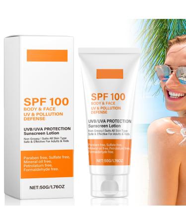 Xiniear Sunscreen SPF 100 50g Sunscreen SPF 100 Sunscreen Lotion Sun Lotion with UVA/UVB Protection Moisturizing Anti-Aging Sunscreen Water Resistant Suitable for All Skin Types (1 PC)