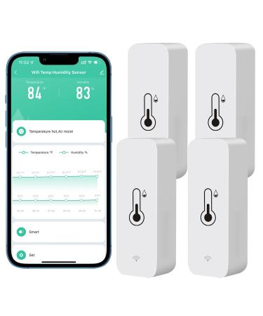 Comboss WiFi-Hygrometer thermometer sensor wireless temperature and moisture sensor for indoor and outdoor use with remote app notification alarm work with the Tuya app (4-pack)
