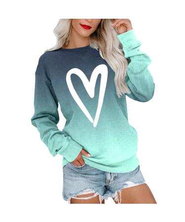 FAPIZI Valentine's Crewneck Sweatshirts For Women, Gradient Casual Long Sleeve Sweater Pullover Cute Trendy Graphic Tops 01-green X-Large