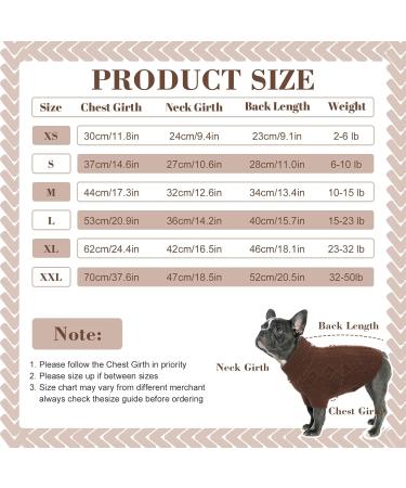 Hjumarayan Dog Sweater - Elegant & Warm Sweater for Medium Dogs | French Bulldog & Leash Hole | Coffee Color (Size L: 53cm Chest 40cm Back) - Buy Online on GoSupps.com