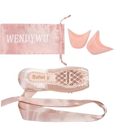 WENDYWU Girls Womens Pink Ballet Pointe Slippers with Ribbons and Toe Pads - Size 6 - Buy Online on GoSupps.com