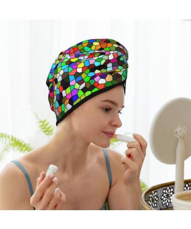Hair Towel Wrap | Quick-Dry Turban & Button Towel | Colorful Tie Dye Stained Glass Hair Drying Towel - Buy Online on GoSupps.com