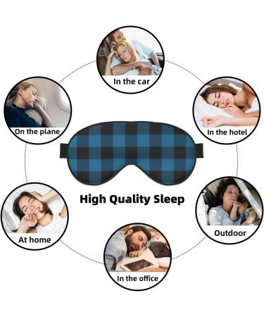 Blue Black Plaid Sleep Eye Mask - Soft Blindfold with Elastic Strap for Travel & Night Sleeping - Buy Online on GoSupps.com