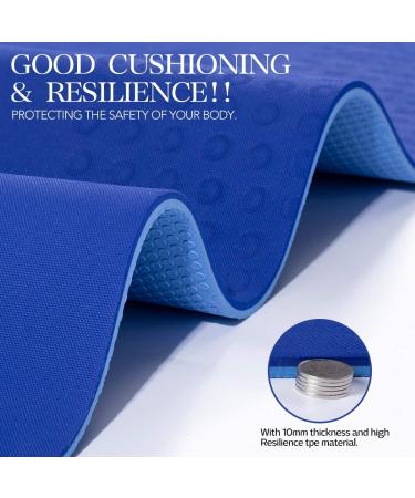 JELS Extra Thick 10MM Yoga Mat - Ergonomic 3D Non Slip Design - SGS Certified TPE Material - For Men and Women - Includes Carrying Strap - Ideal for Yoga, Pilates, and Floor Workouts - 72x26 - Blue - Buy Online on GoSupps.com