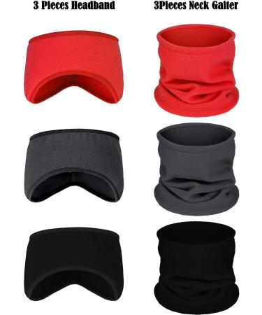 Bulk Buy: 6-Piece Fleece Ear Warmers Headband and Neck Gaiter Set in Red, Grey, Black - Buy Online on GoSupps.com