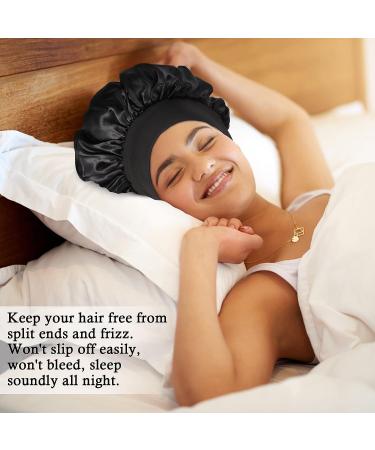 Satin Silk Bonnet Set for Sleeping - 4 Pcs Elastic Wide Band Hair Wraps (Black Red Purple Gold) - Soft & Breathable Sleep Caps - 12.6 Inch - Buy Online on GoSupps.com