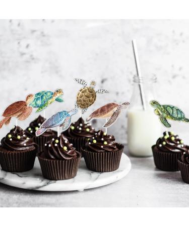 Sea Turtle Cupcake Toppers 18pcs Turtle Swimming Sea Creatures Cake Picks Ocean Sea Themed for Baby Shower Kids 1st Happy Birthday Party Decorations - Buy Online on GoSupps.com