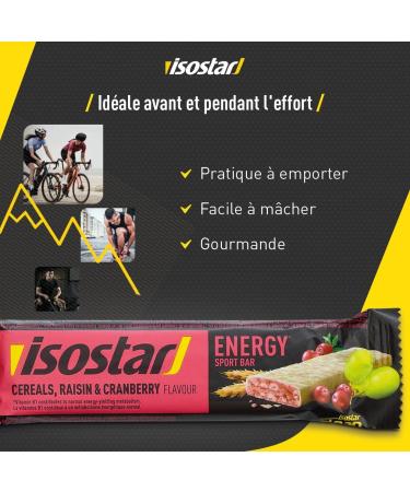 Isostar - Energy Sport Bars Cereal and Cranberry Flavor - Energy Bars Source of Carbohydrates - Healthy Snack for Athletes - Reduces Fatigue - 1 Pack of 3 Bars of 40 g - 3 x 40g - Buy Online on GoSupps.com