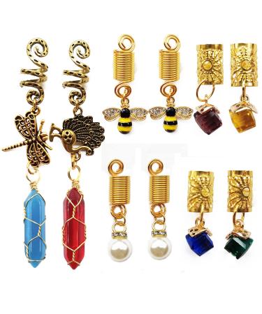 10 Pcs Handmade Crystal Wire Wrapped Dreadlock Jewelry Accessories for Women - Hair Tube Beads, Cuffs, Pendants | F-10pcs - Buy Online on GoSupps.com