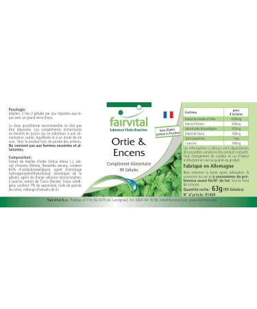 Fairvital | Nettle and incense - 20 days - VEGAN - Highly dosed - 4000mg of Nettle Leaf Extract per daily dose - 90 capsules - Boswellia serrata with at least 65% boswellic acids. - Buy Online on GoSupps.com