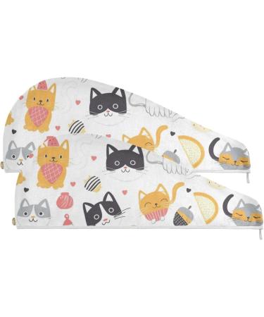 Small Lovely Cats Hair Towel 2 Pack - Super Absorbent Quick Dry Hair Turbans for Women & Girls - Buy Online on GoSupps.com