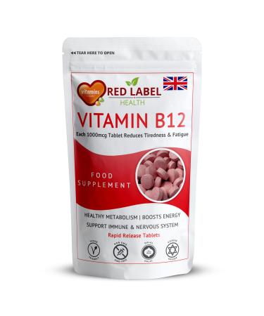 Red Label Health Vitamin B12 Tablets High Strength 1000mcg for Men & Women Pack of 360 Tablets (1 Year Supply) Methylcobalamin B12 Vitamin for Tiredness and Fatigue Vegetarian Vegan 1 count (Pack of 360)