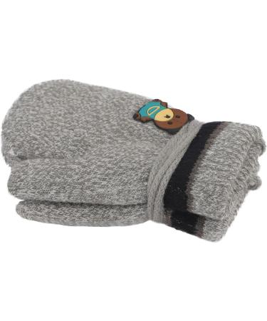 Cute Fox Knitting Toddler Winter Gloves | Full Finger | Thermal Plush Lining | 1-3 Yrs | Bear/Grey - Buy Online on GoSupps.com