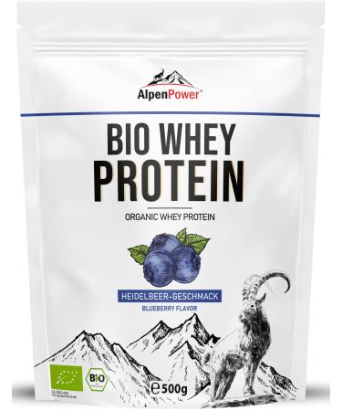 Alpenpower Bio Whey Protein Blueberry 500 g - 100% natural ingredients & without additives - High -quality CFM protein powder made of best organic alpine milk