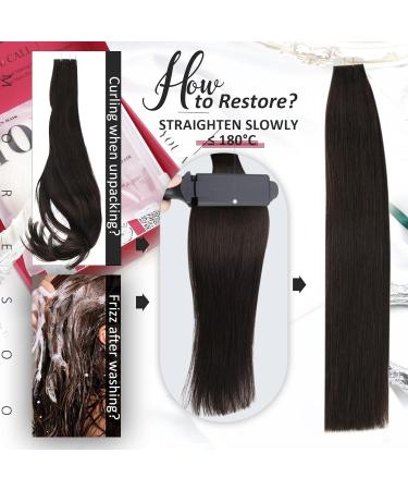 Moresoo 14 Inch Human Hair Tape in Extensions Darkest Brown #2 - 20 Pieces/40g | Invisible Real Hair Tape ins - Buy Online on GoSupps.com
