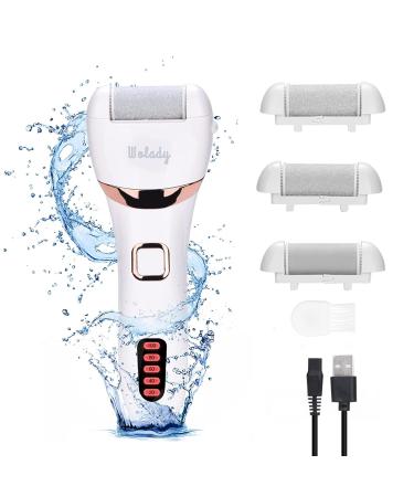 Electric Feet Callus Remover USB Rechargeable Wolady Professional Portable Electronic Foot File Pedicure Foot Tool Pedi Feet Care with 3 Coarse Roller Heads 2 Speeds White
