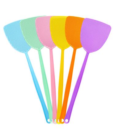 Bottokan Plastic Fly Swatters - Strong Durable Flexible Long Handle Manual Swat Flies and Mosquitoes Striking Fly Swatters Set - Home and Kitchen Helper FlySwatter (6 Pack,6 Multi-Color)