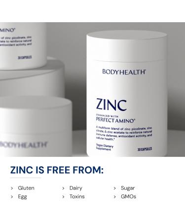 BodyHealth Zinc 30mg - Supplement for Growth & Development Antioxidant Activity - Natural Immune Defense & Cellular Health - 30 Capsules - Buy Online on GoSupps.com
